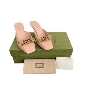 Authentic GUCCI Women's Interlocking G PINK Mule Size 37 EUR | US 7 NEW